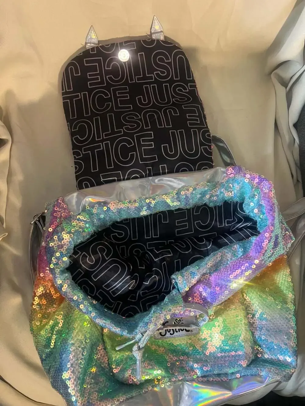 Justice Rainbow Sequin Rucksack Backpack Sparkly Cute